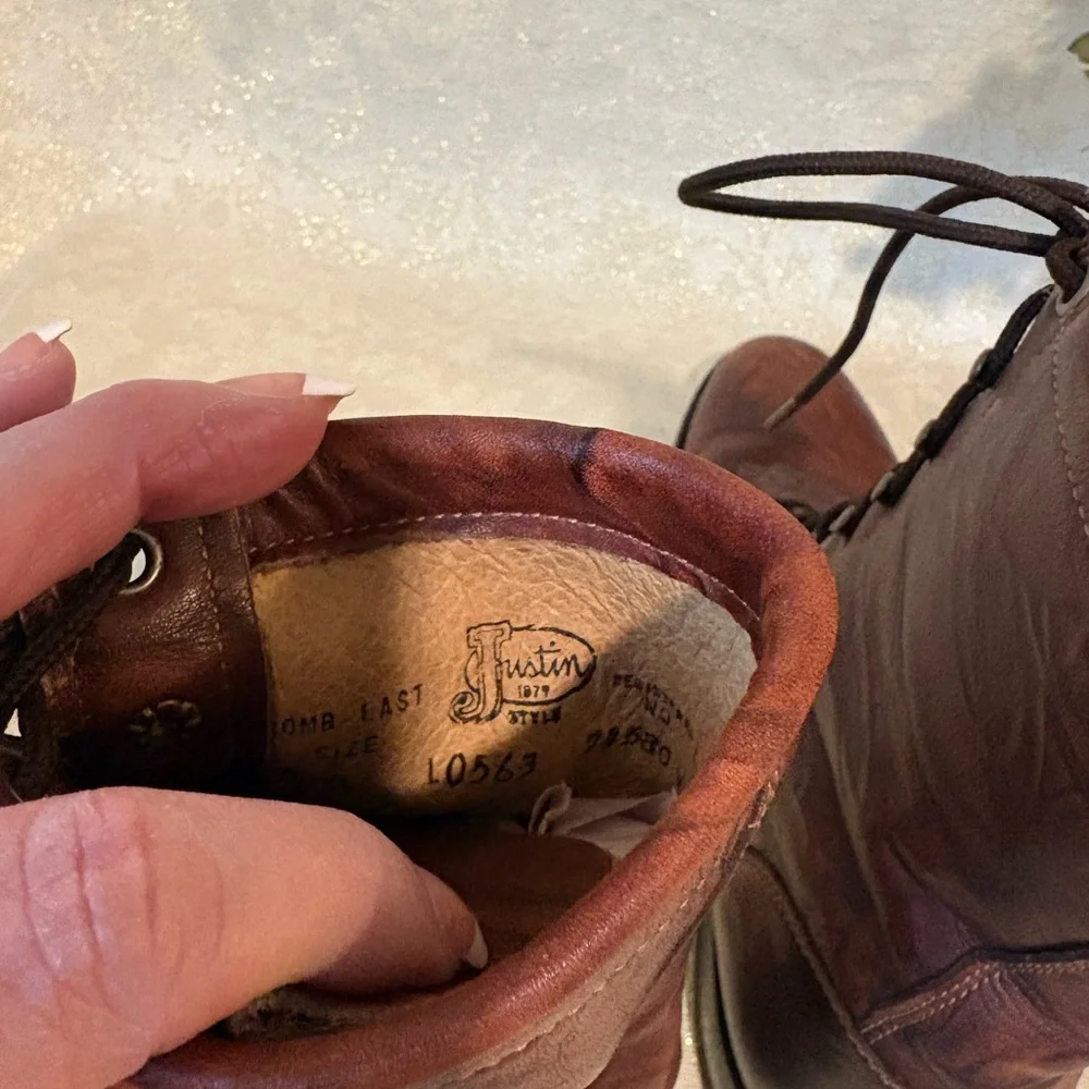 Justin Boots Dark Brown Leather Lace-Up Boots